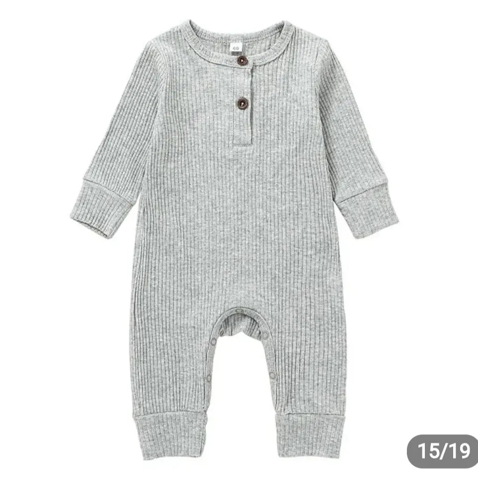 Ribbed Baby Romper-Light Gray