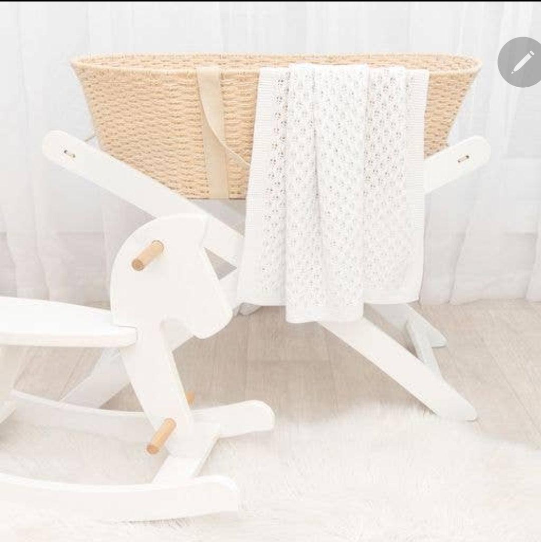 100% Cotton Knit Lattice Baby Blanket - Pure White