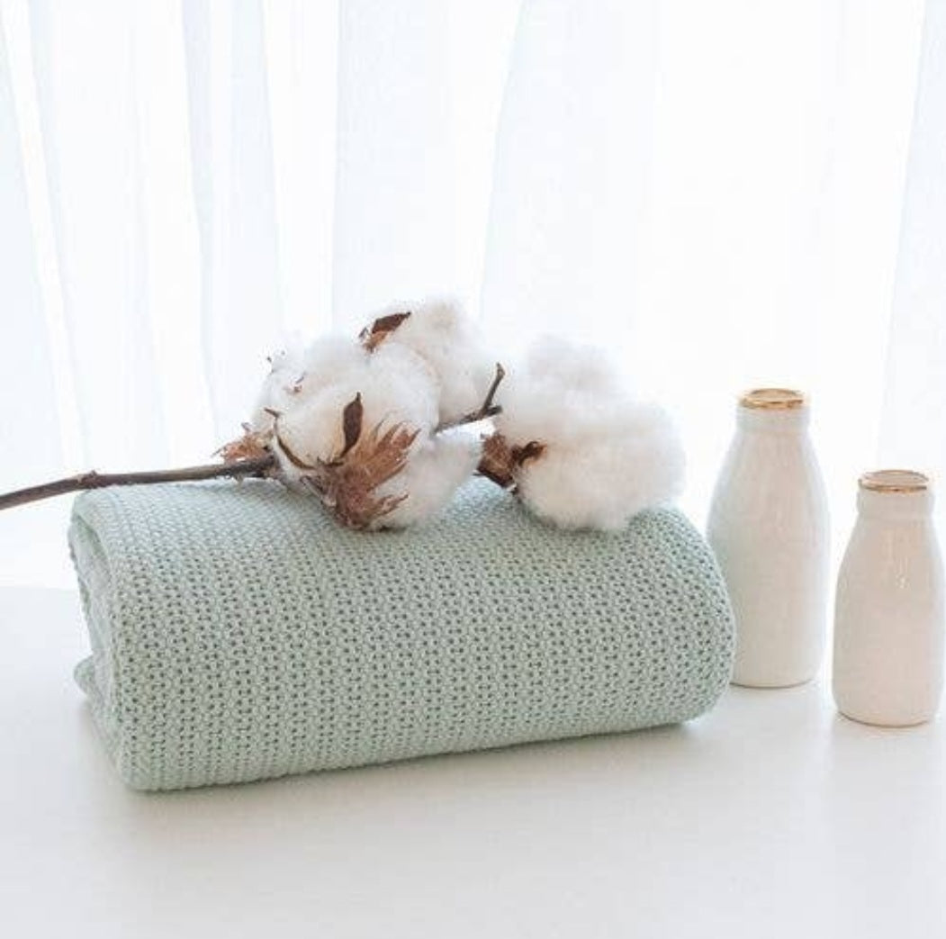 100% Organic Cotton Cot Cellular Blanket - Sage