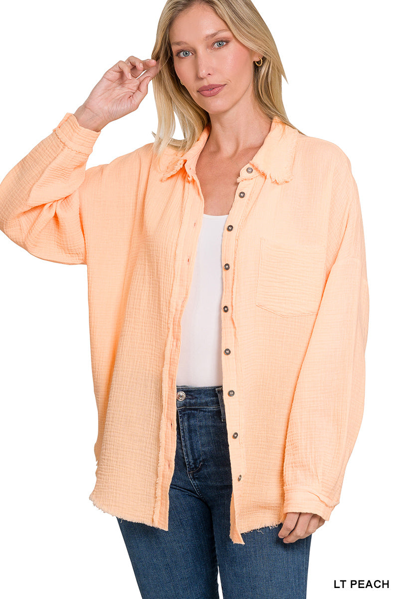 DOUBLE GAUZE OVERSIZED RAW EDGE SHIRT