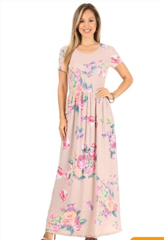 Taupe/Floral Maxi Dress