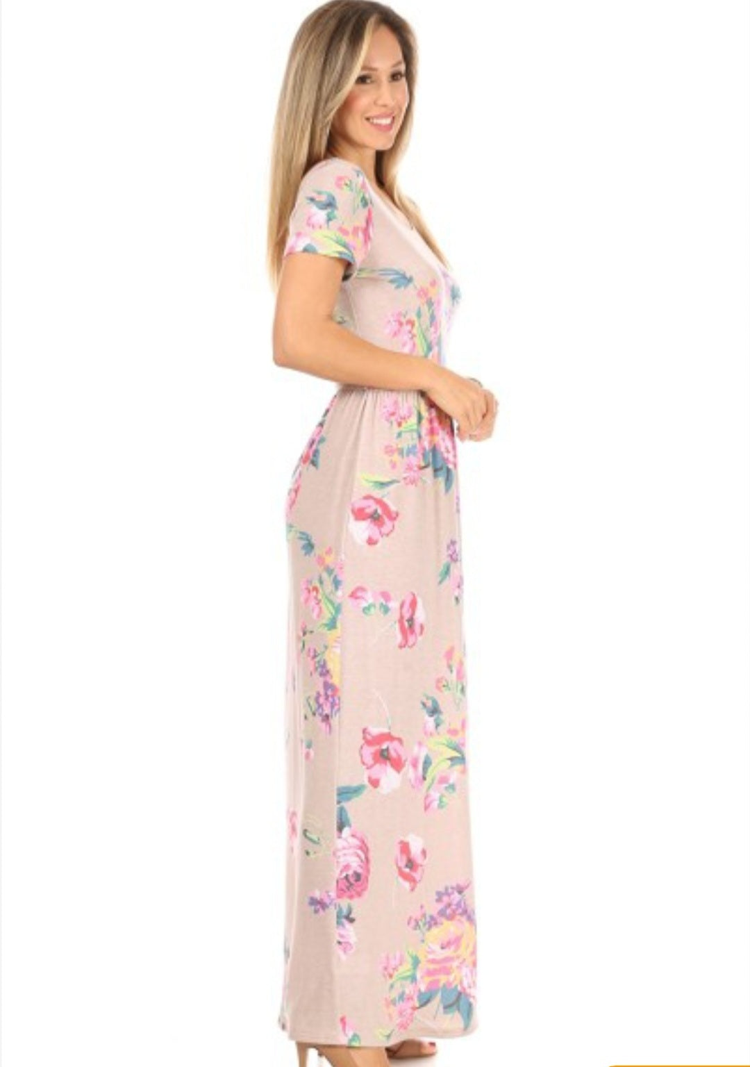 Taupe/Floral Maxi Dress