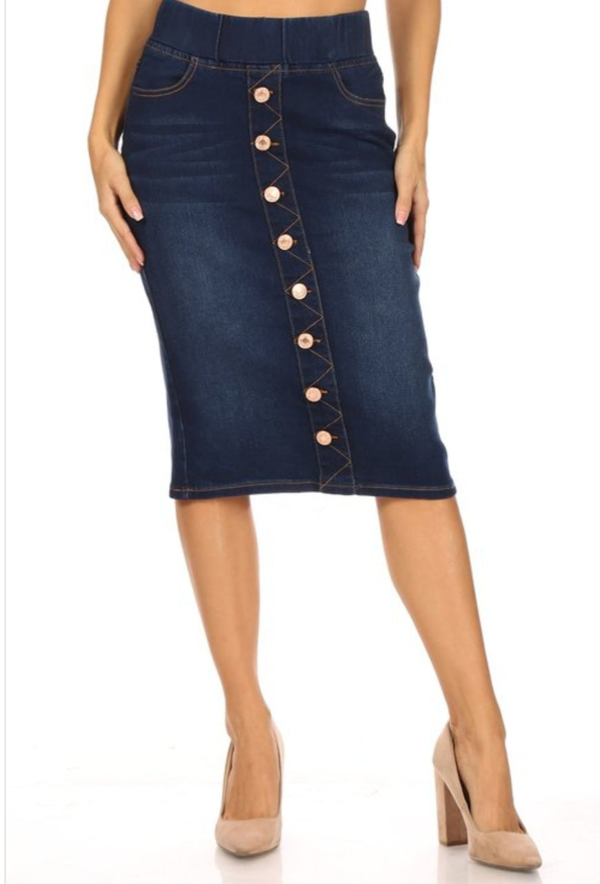 Dark Denim Skirt w/ Buttons