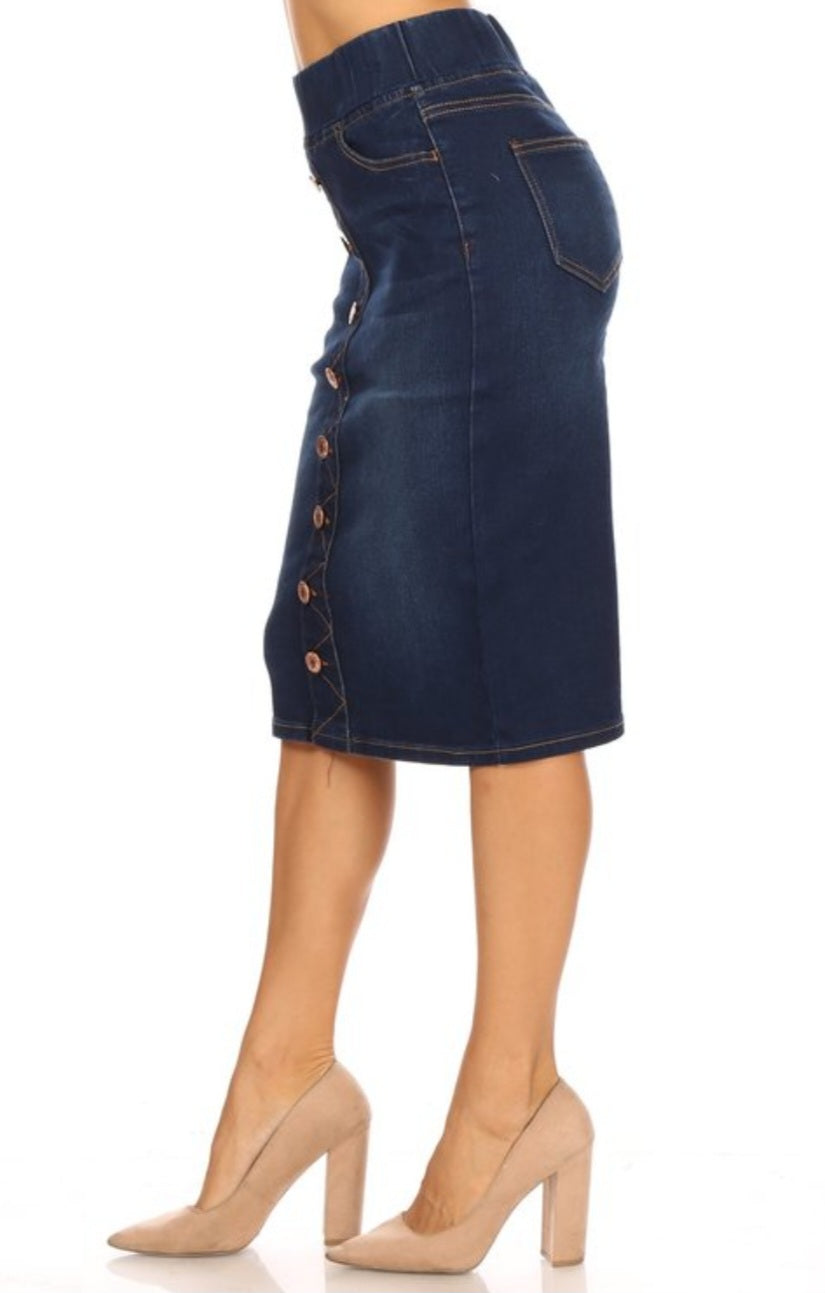 Dark Denim Skirt w/ Buttons