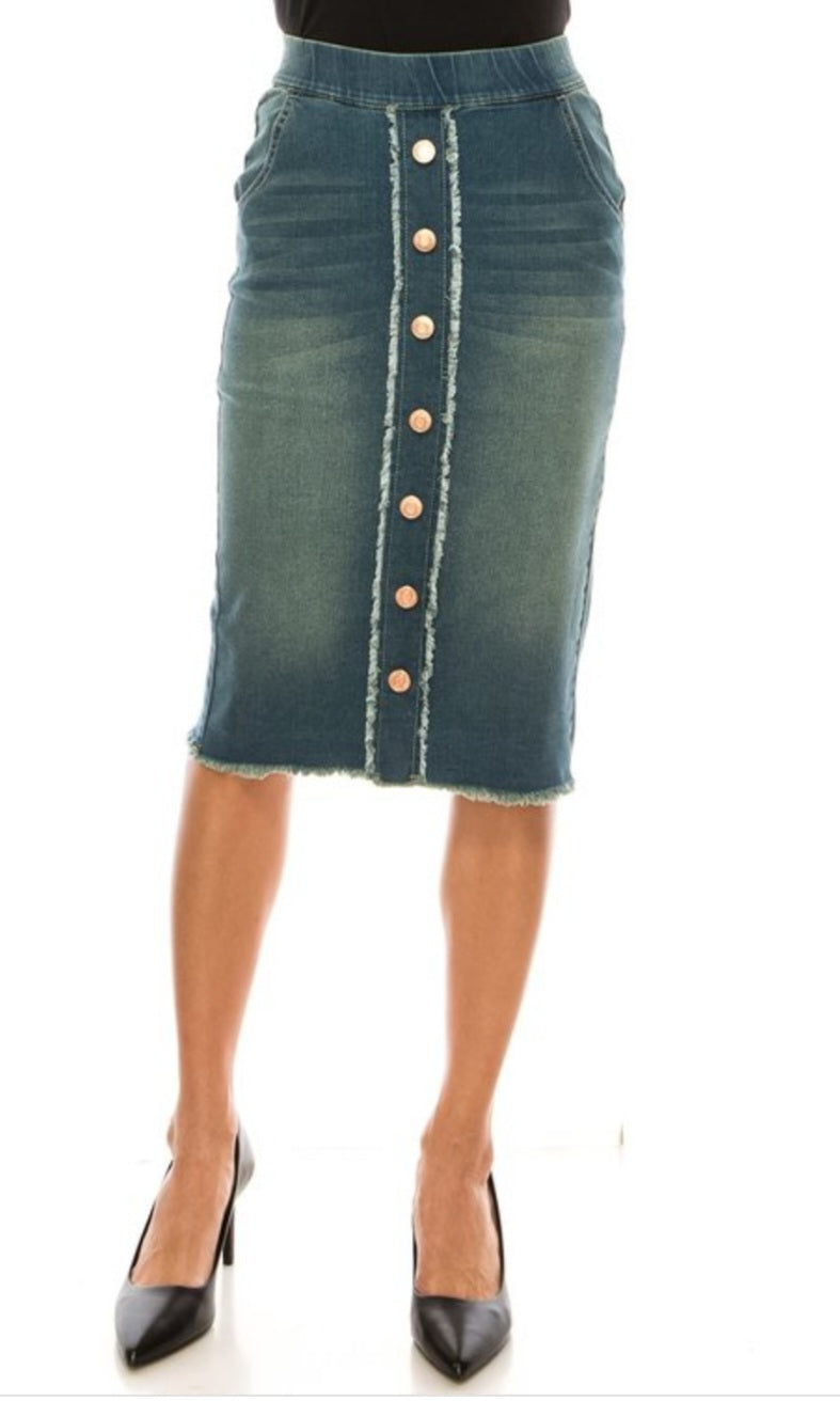 Washed Denim Skirt w/ buttons