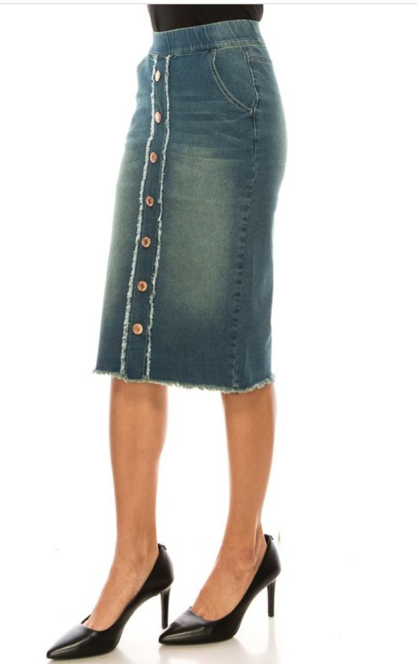 Washed Denim Skirt w/ buttons