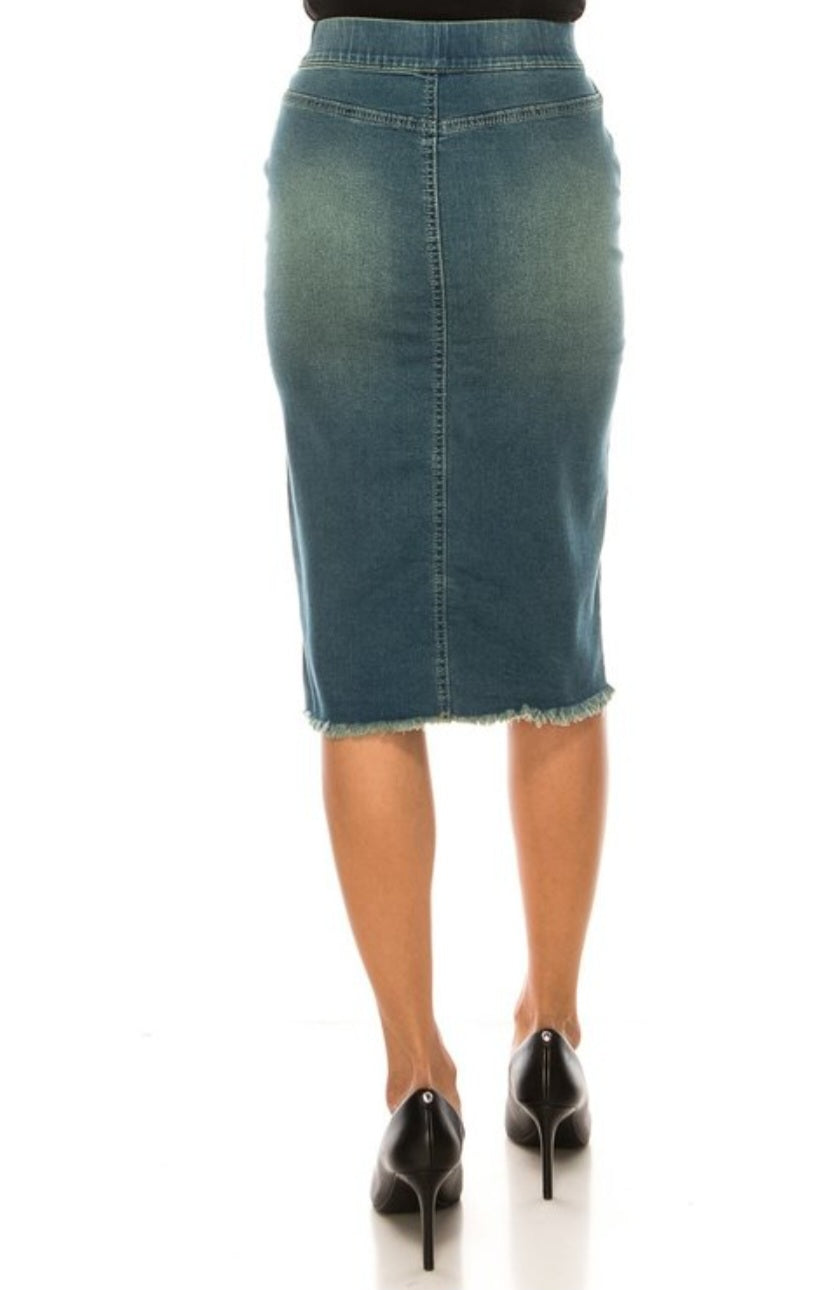 Washed Denim Skirt w/ buttons