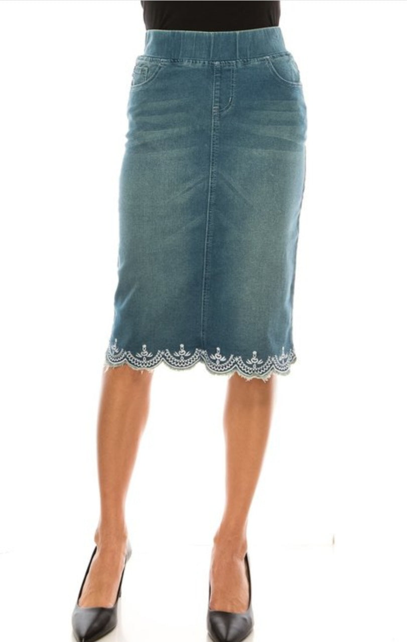 Lace Denim Skirt