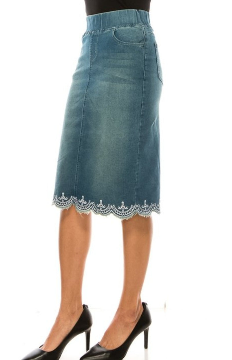 Lace Denim Skirt