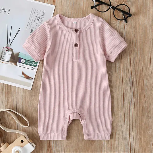 Summer Ribbed Baby Romper - Pink