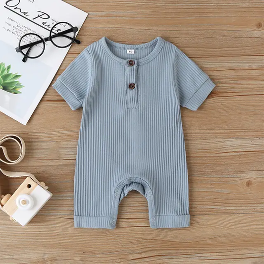 Summer Ribbed Baby Romper - Light Blue