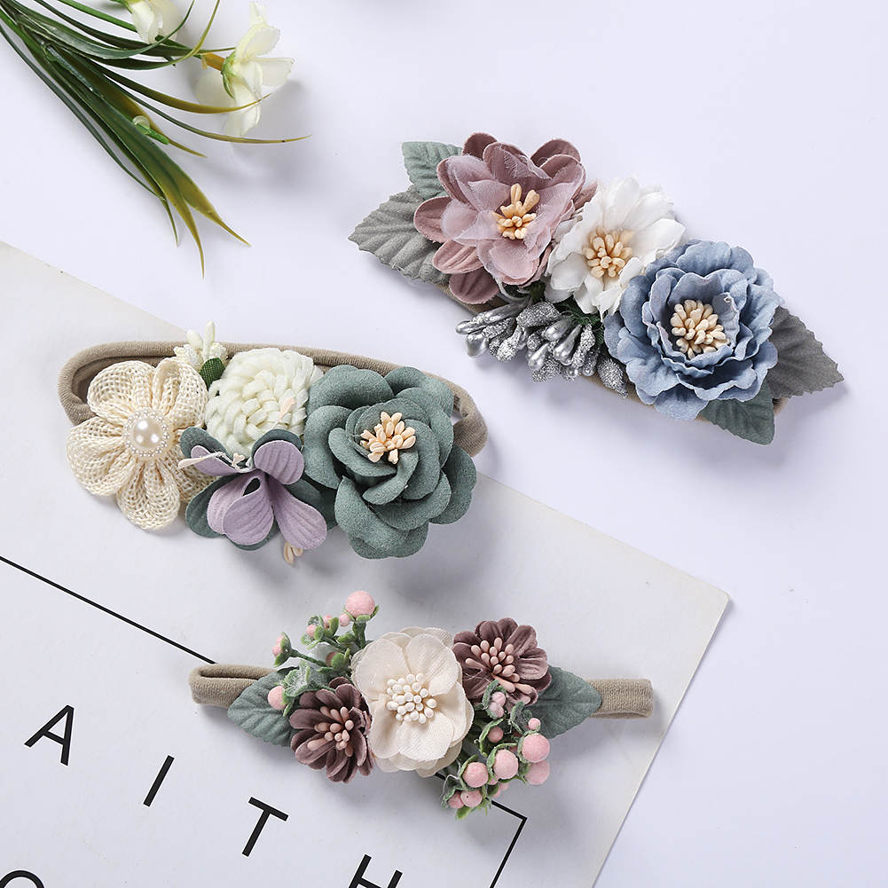 Nylon Head Bands with Flowers, 3 Pieces - Blur