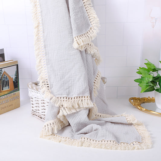 Fringe Blanket-Gray