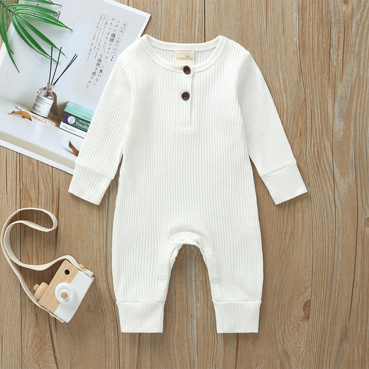 Ribbed Baby Rompers - White