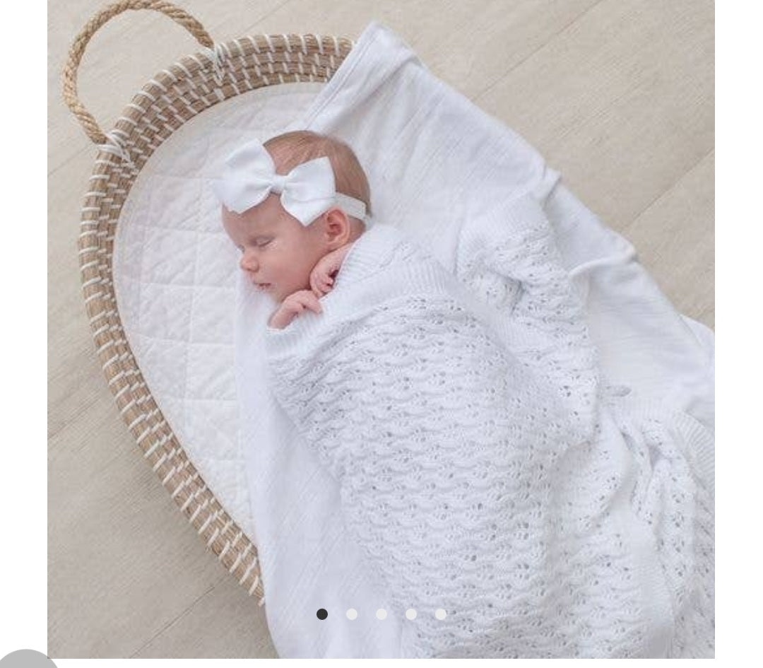 100% Cotton Knit Lattice Baby Blanket - Pure White