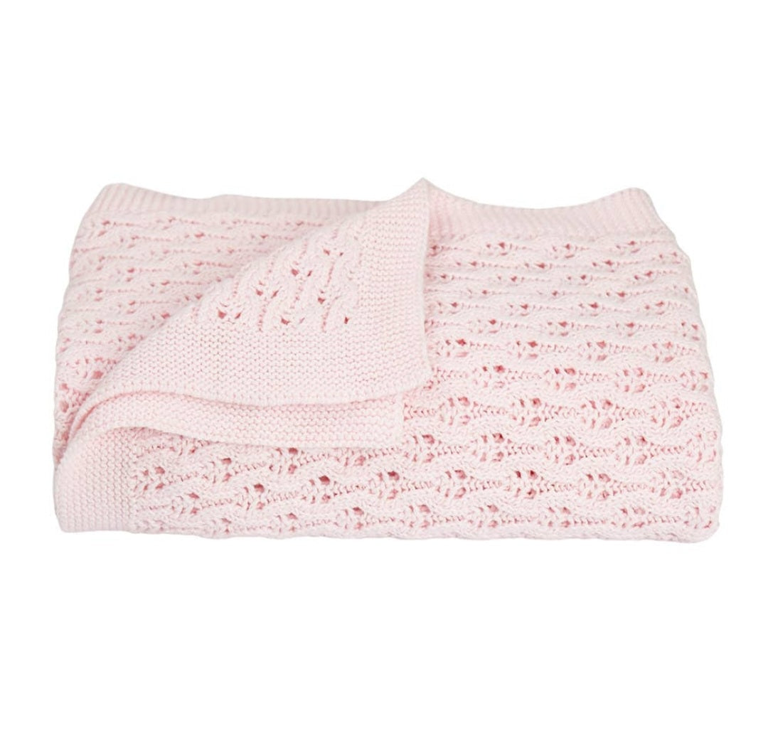 Lattice Baby Shawl Cotton Knit Lattice Baby Blanket - Blush