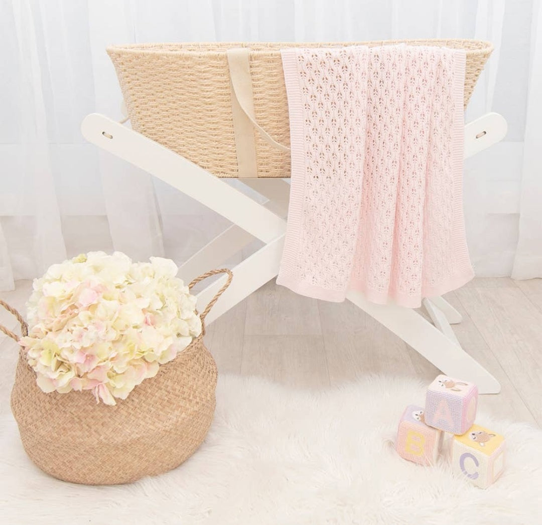 Lattice Baby Shawl Cotton Knit Lattice Baby Blanket - Blush