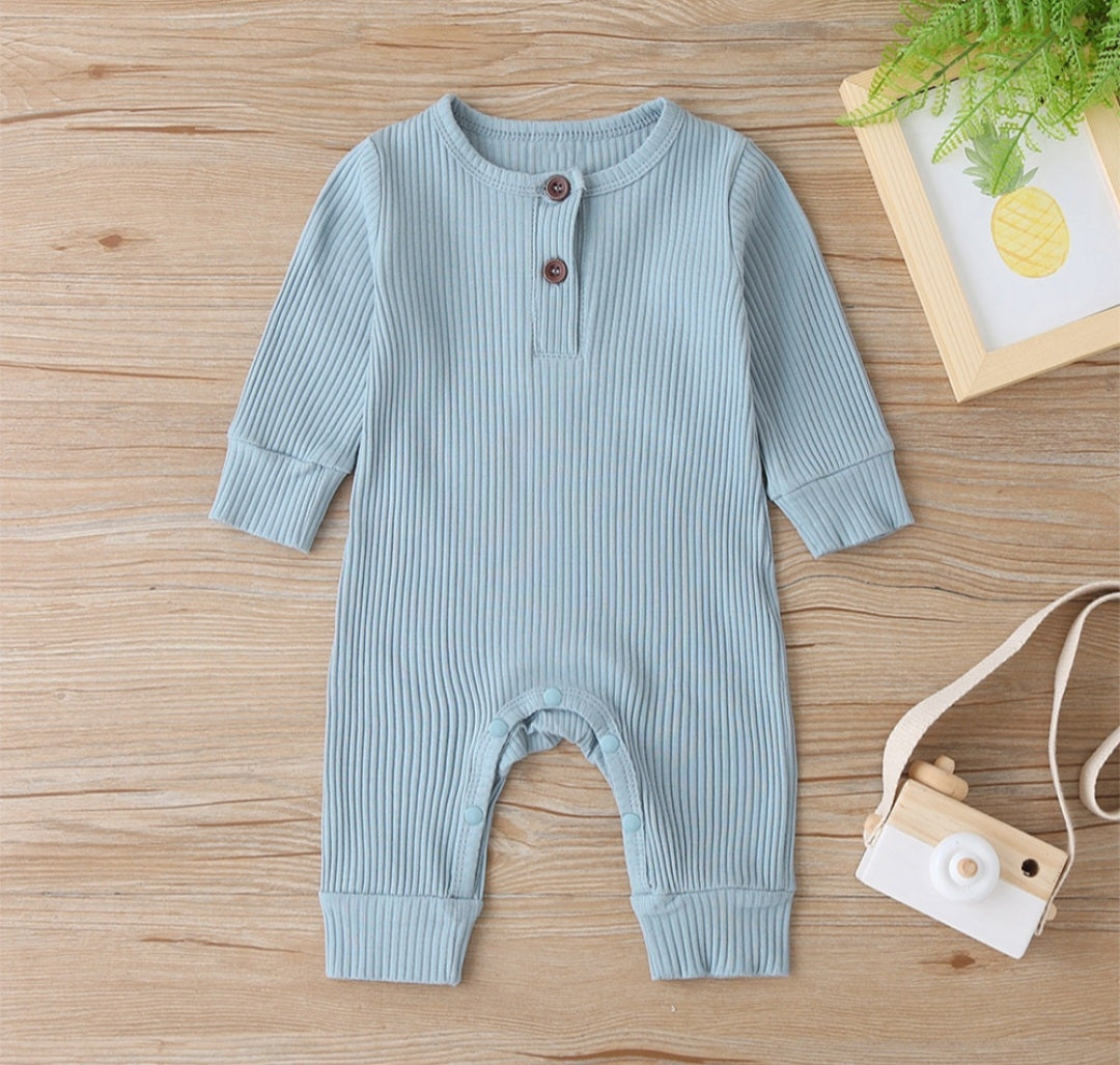 Ribbed Baby Romper - Light Blue