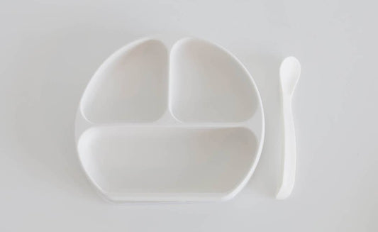 Silicone Suction Plate w/ Lid & Spoon -Cloud