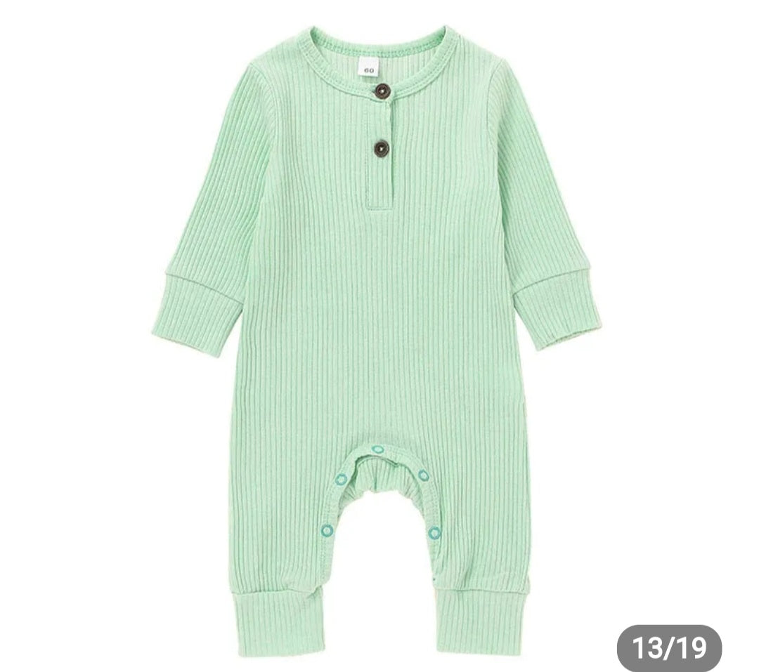 Ribbed Baby Romper - Mint Green