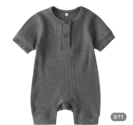 Summer Ribbed Baby Romper-Gray