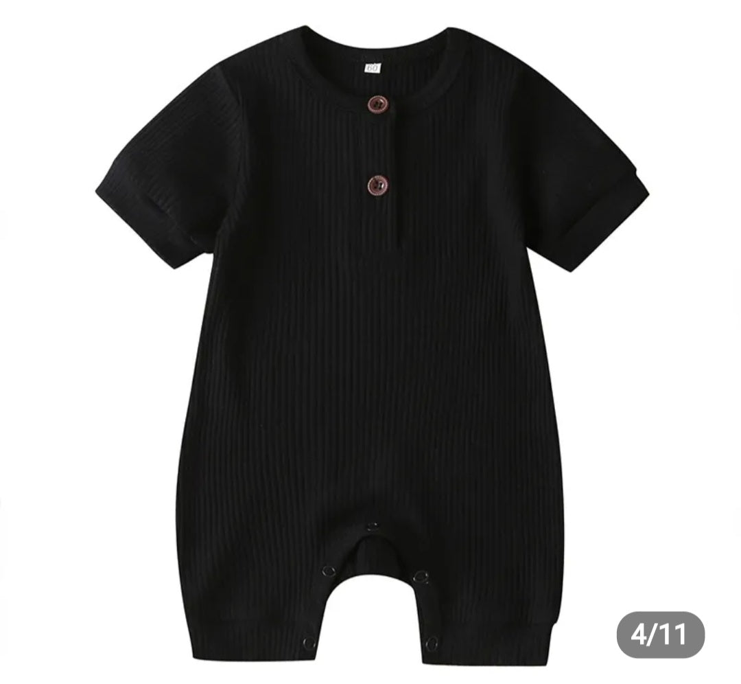 Summer Ribbed Baby Romper- Black