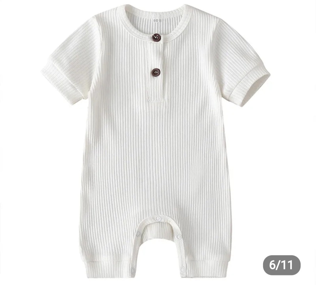 Summer Ribbed Baby Romper- White