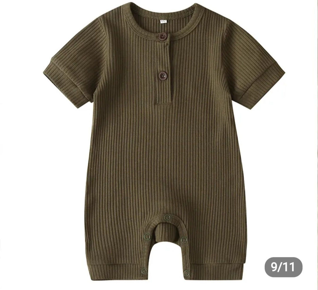 Summer Ribbed Baby Romper- Olive