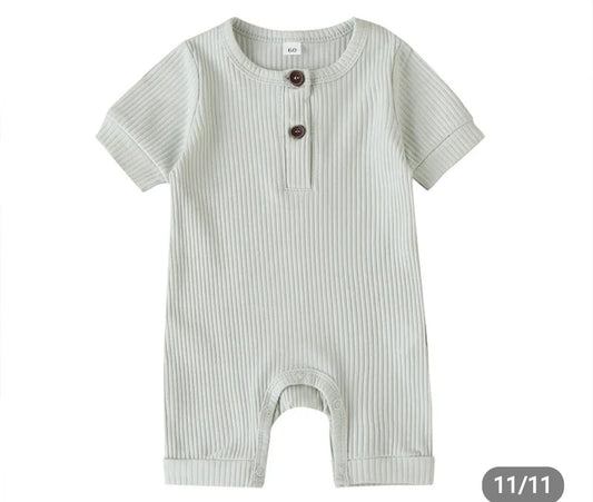 Summer Ribbed Baby Romper- Light Green