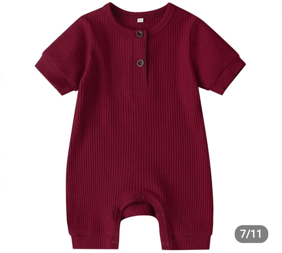 Summer Ribbed Baby Romper-Wine